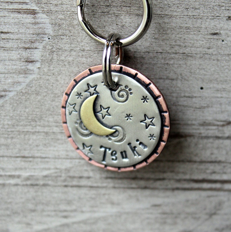 Small dog or cat name tag-metal dog id tag-Crescent Moon image 2