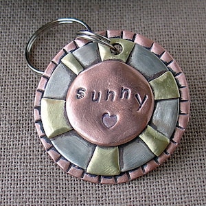 Medium Dog ID tag- metal pet id tag with Sun- Sunny