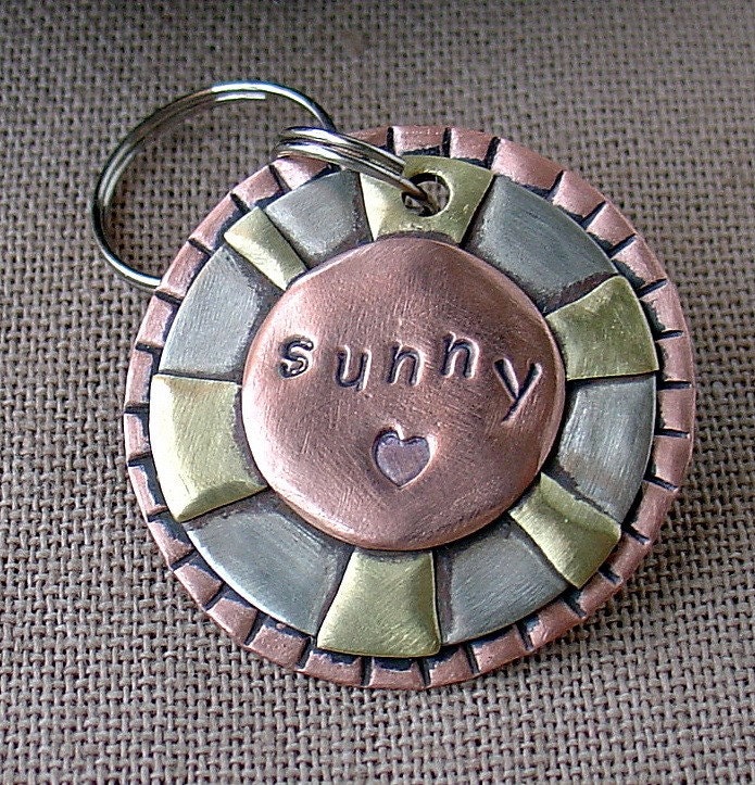 Medium Dog ID tag- metal pet id tag with Sun- Sunny