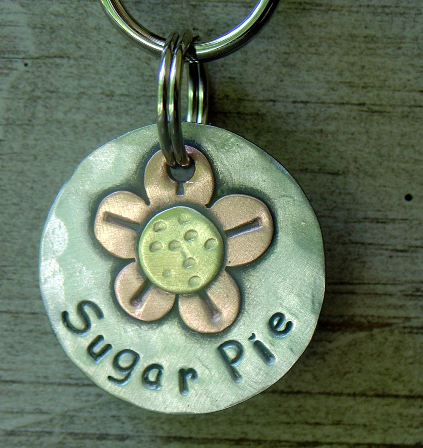 Small custom dog tag-cat id tag- flowered pet id tag- Little Copper F…