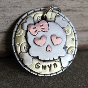 Large Sugar Skull Dog ID Tag- Large pet name tag- girlie skull - tattoo inspired