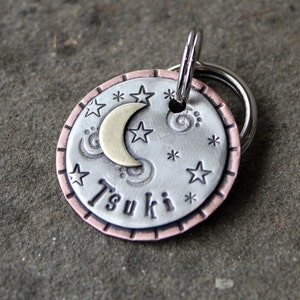 Custom Pet ID Tag-Crescent Moon- Handmade ID Tag-Personalized Dog Collar ID Tag-Dog Tag for Dogs