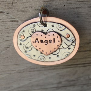 Custom ID tag for large dogs or key ring- Soaring Heart- mixed metal pet id