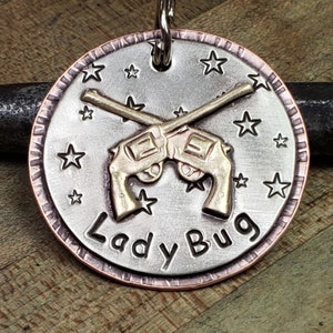 DOG TAG-pet id tag-dog tags for dogs-dog Id tag-dog tags-dog mom gift-pet tag-dog lover-handmade-pistols-gun tag-doggonetags-Annie Oakley