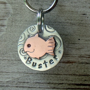 custom id tag for cats and small dog- Fishy Fishy- personalized pet tag