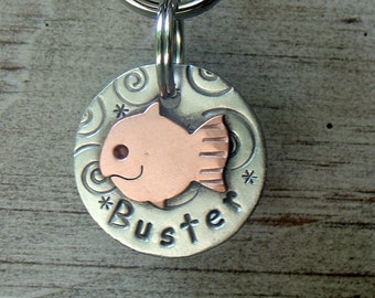 custom id tag for cats and small dog- Fishy Fishy- personalized pet tag