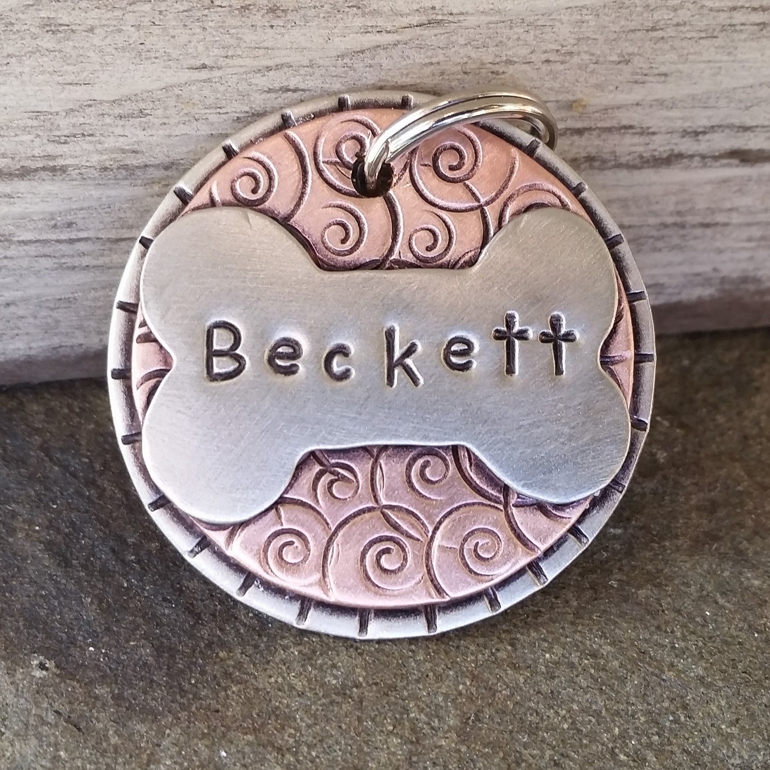 Custom Pet ID Tag Personalized Mixed Metal Tag for Large Dog Etsy