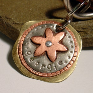 Medium to Large metal dog id tag- flower pet id- Floating Pansy