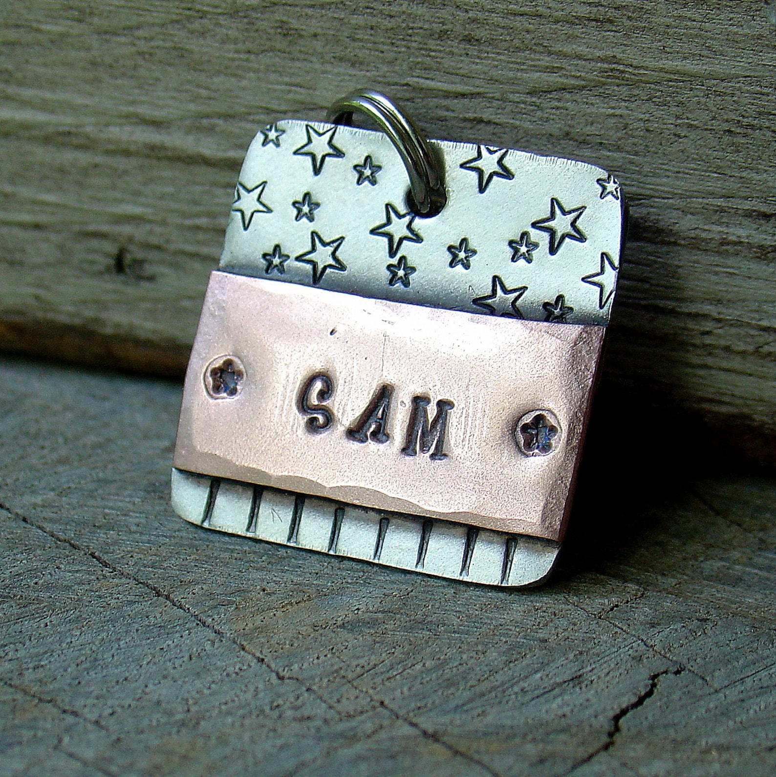 Dog ID Tag Medium Square Metal Dog Tag in Copper and Silver Etsy
