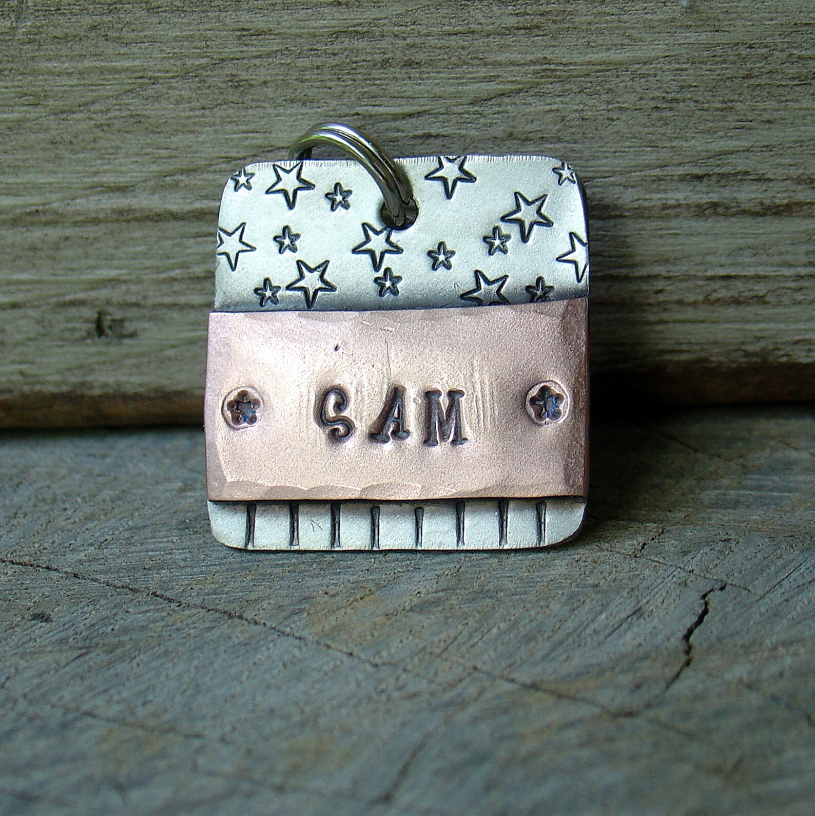 Dog ID Tag Medium Square Metal Dog Tag in Copper and Silver Etsy
