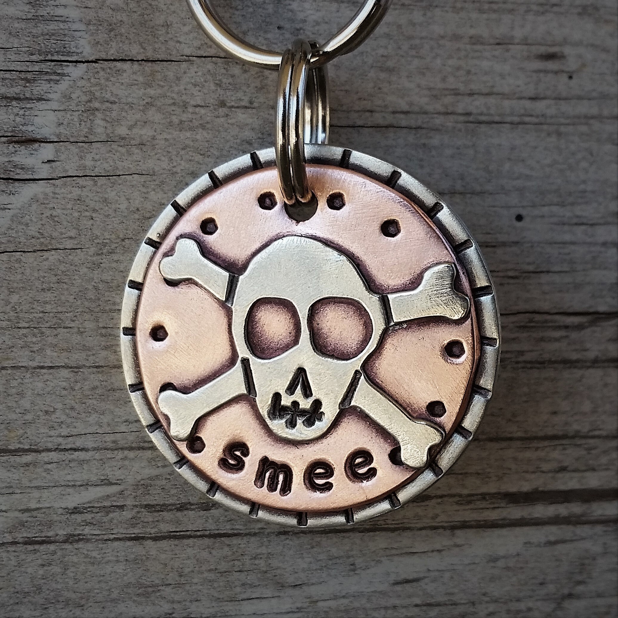 Custom Pet ID Tag-Small Skull- Handmade ID Tag-Personalized Dog Colla…