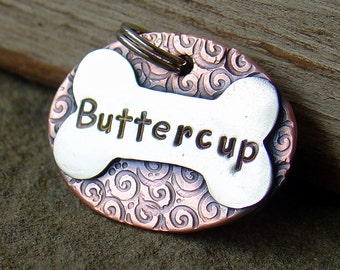 Custom pet ID tag- personalized mixed metal tag for dogs and cats-  the Buttercup