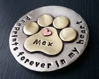 Urn NAMEPLATE, Pet Memorial, Hand Stamped Memorial Plaque, Pet Urn, Personalized , Doggonetags, Pawprints in our hearts