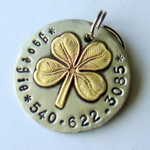 custom dog id tag- Brass four leaf clover