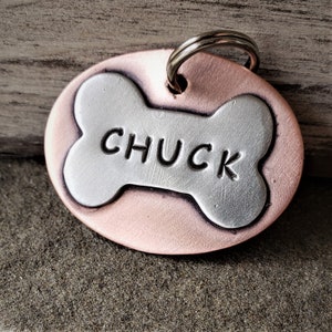DOG TAG-dog tags-dog tags for dogs-bone dog Id tag-pet id tag-dog mom gift-pet tag-dog lover-bone-doggonetags-bone pet tag-chuck