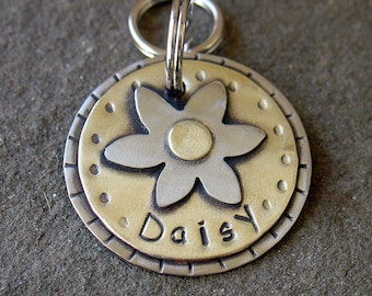 Dog Id tag- metal pet id tag for small to medium dogs- flower- floating - as seen in the movie John Wick