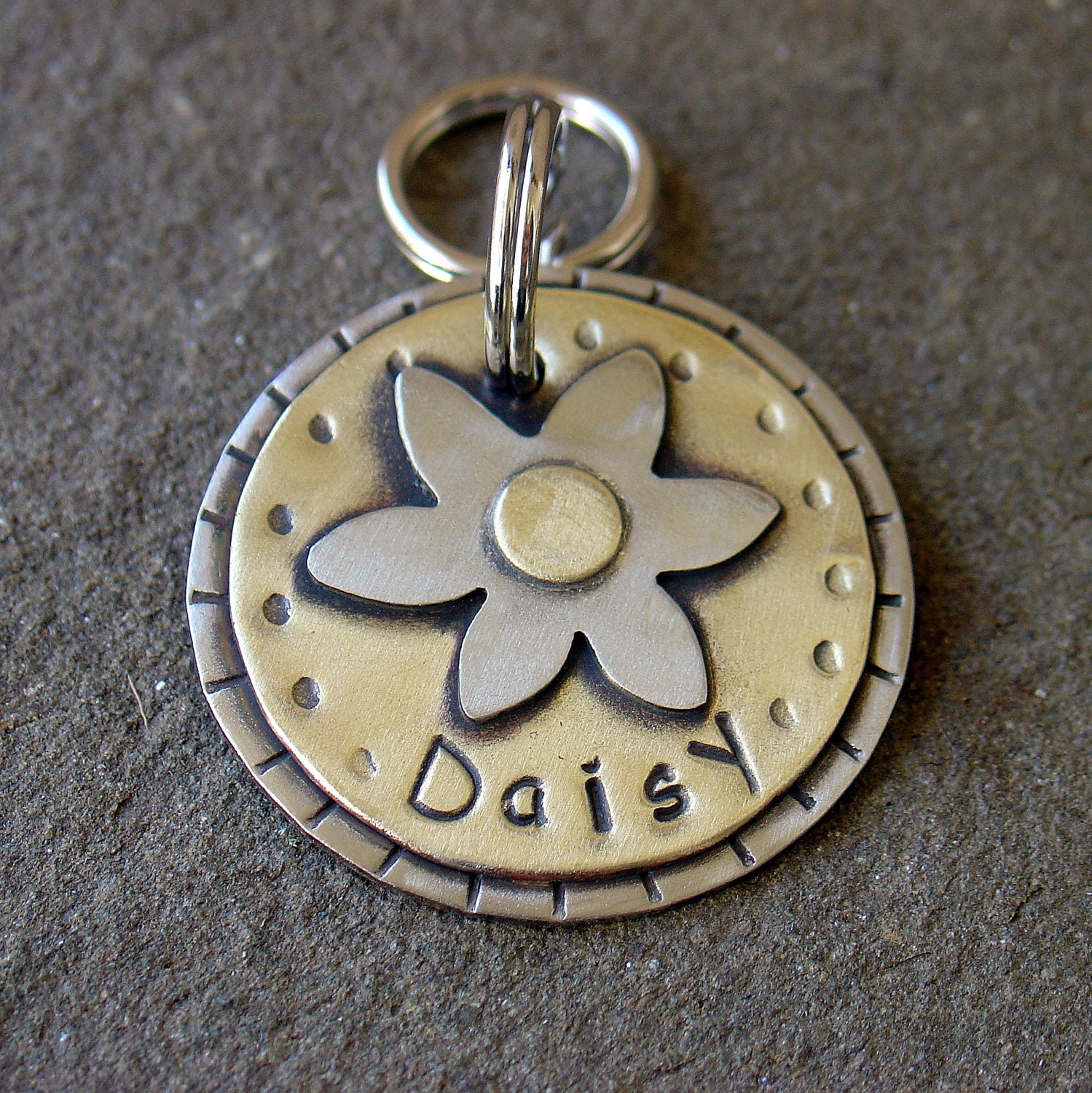 Dog Id tag- metal pet id tag for small to medium dogs- flower- floati…