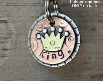 Small Pet ID tag- Mini Crown for small dogs and cats- King