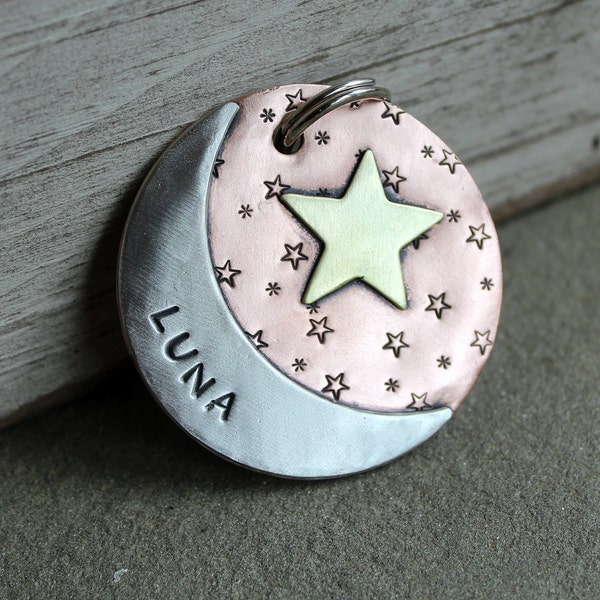 Extra Large Dog tag- pet tag with moon and stars-  XL Luna dog id tag