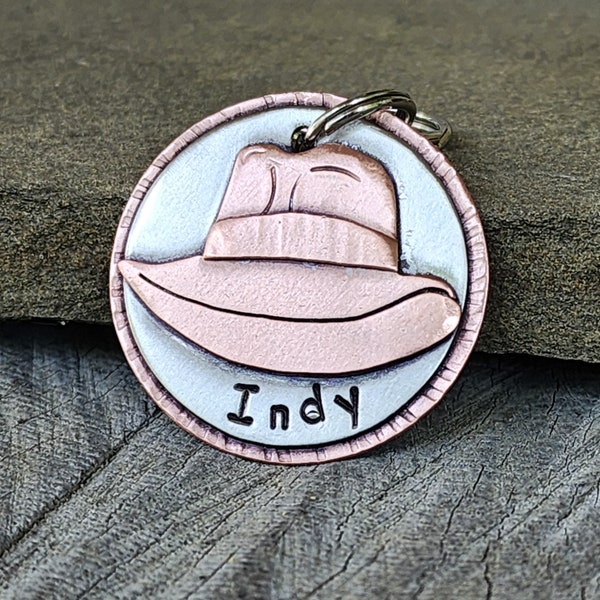 Dog ID tag- tag for dogs- Hat tag- fedora tag- Harrison Ford hat- Indy Dog ID tag