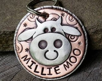 Dog ID tag- tag for dogs- cow tag- moo dog tag- Cow Dog ID tag