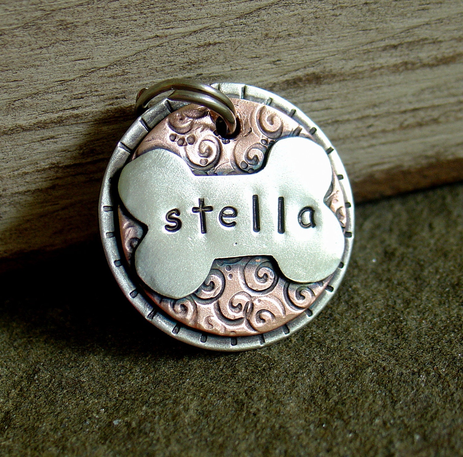 Custom pet id tag in mixed metal- gracie