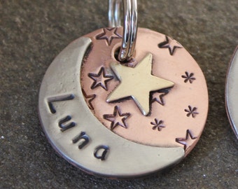 Luna Pet ID Tag - dog id tag - Dog Collar Tag - Pet ID Tag - Hand stamped - Unique Pet Tag -Moon - Custom Dog tag - Personalized- Luna