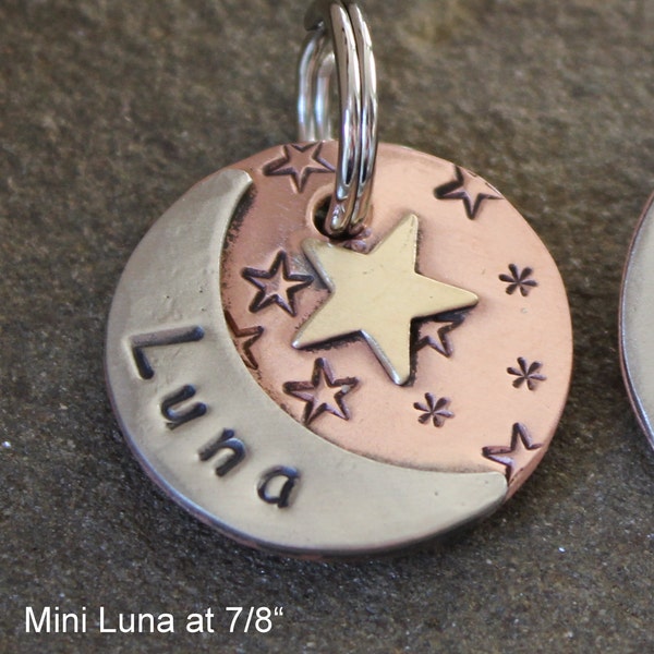 Luna Pet ID Tag - dog id tag - Dog Collar Tag - Pet ID Tag - Hand stamped - Unique Pet Tag -Moon - Custom Dog tag - Personalized- Luna