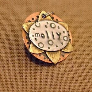 Sunflower Pet ID Tag - dog id tag - Dog Collar Tag - Pet ID Tag - Hand stamped - Unique Pet Tag - Engraved - Custom Dog tag - Personalize