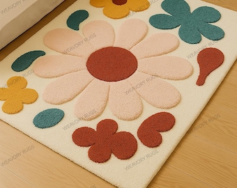 Hand Tufted Wool Rug, Whimsical Blooms Floral Design