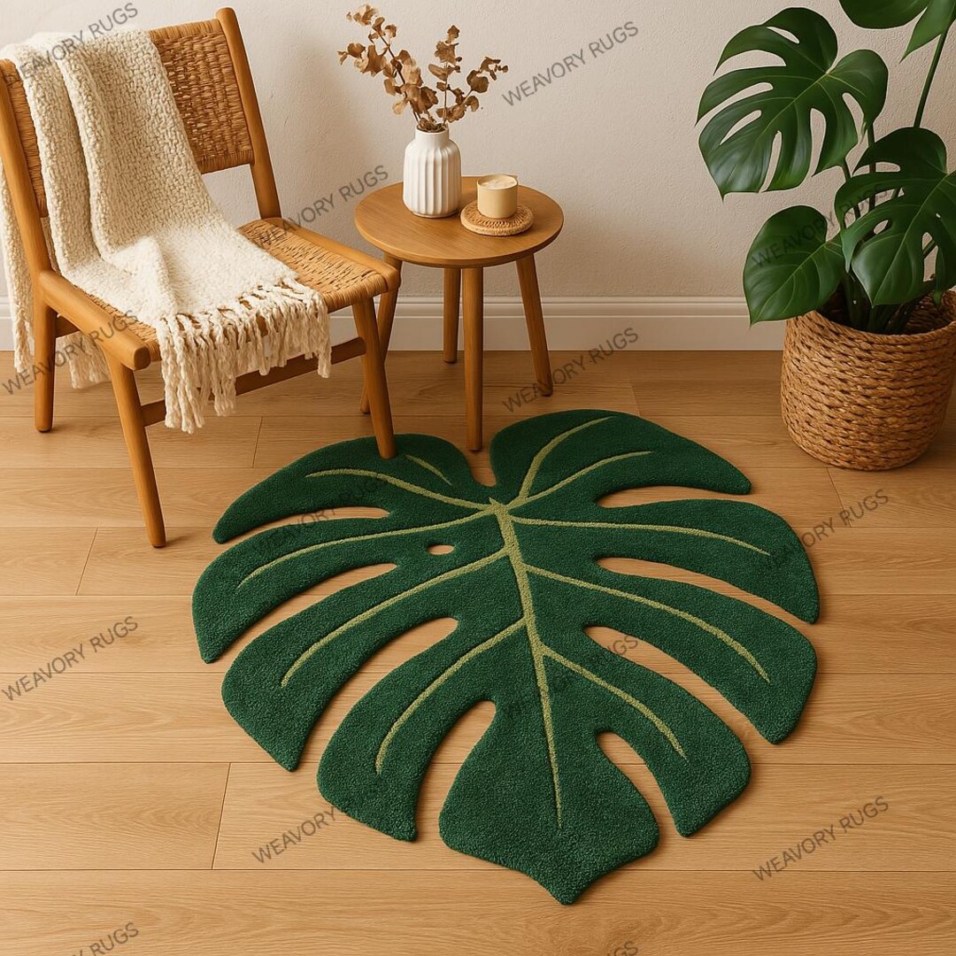 Hand-tufted Wool Monstera Leaf Rug | Boho Tropical Decor - Etsy