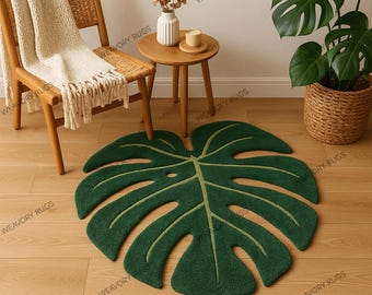 Hand-Tufted Wool Monstera Leaf Rug | Boho Tropical Decor