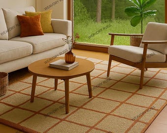 Hand-Tufted Wool Rug | Beige & Terracotta Checkered Grid