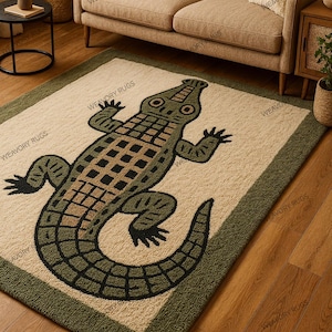 Alligator Animal Rug | Hand Tufted Wool Kids Room Carpet | Safari Theme Playroom Rug | Crocodile Nursery Decor | Custom Jungle Rug l 5x7 Rug