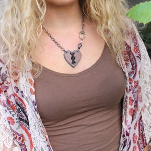 Rusted Iron Heart Bohemian Necklace Cross My Heart, Boho Leather Jewelry image 2