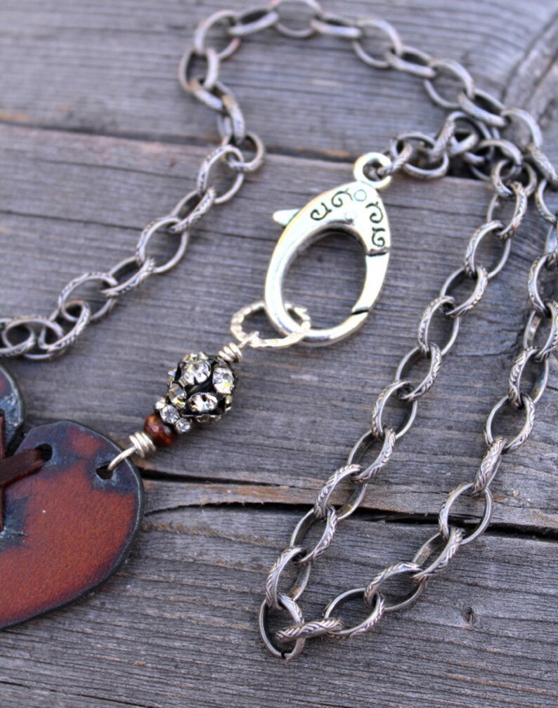 Rusted Iron Heart Bohemian Necklace Cross My Heart, Boho Leather Jewelry image 4