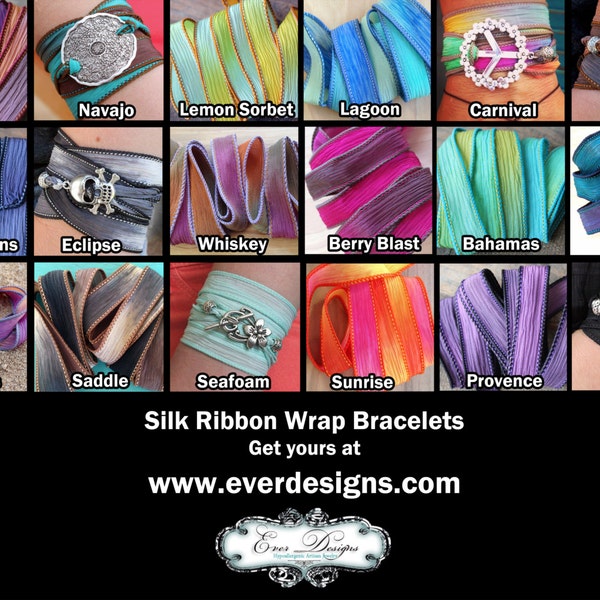 Extra Silk Ribbon - Ruban de soie teint à la main en 18 couleurs - Bracelets d'enveloppement de ruban de soie