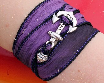 Anchor Silk Ribbon Wrap Bracelet: Bohemian Hypoallergenic Jewelry