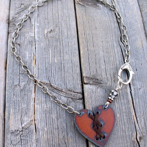 Rusted Iron Heart Bohemian Necklace Cross My Heart, Boho Leather Jewelry image 3