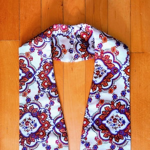 Unique stole sewn from funky vintage fabric for wedding officiant or other celebration.