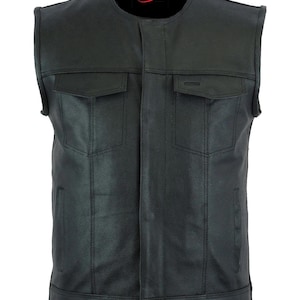 Mens Top Quality Motorcycle Biker Sons of Anarchy Genuine Leather Waistcoat Vest