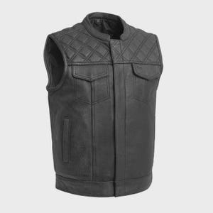 Sons Of Anarchy Leather Vest for Bikers Club Motorbike Waistcoat Black Cut Patch