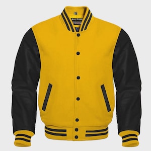 Men&#39;s Varsity Bomber Baseball Letterman College Jacket Wool Body & Leather Arms