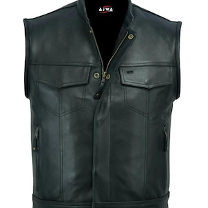 Mens Top Quality Motorcycle Biker Sons of Anarchy Genuine Leather Waistcoat Vest