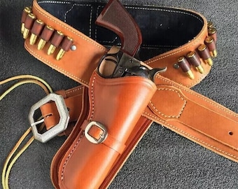 Western Cowboy Vintage Belt Ammo Loops Leather Holster .22 .357 .38 .44 .45