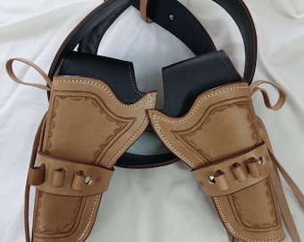 Funda de cuero estilo western hecha a mano: cinturón de cartuchos para revólver de vaquero