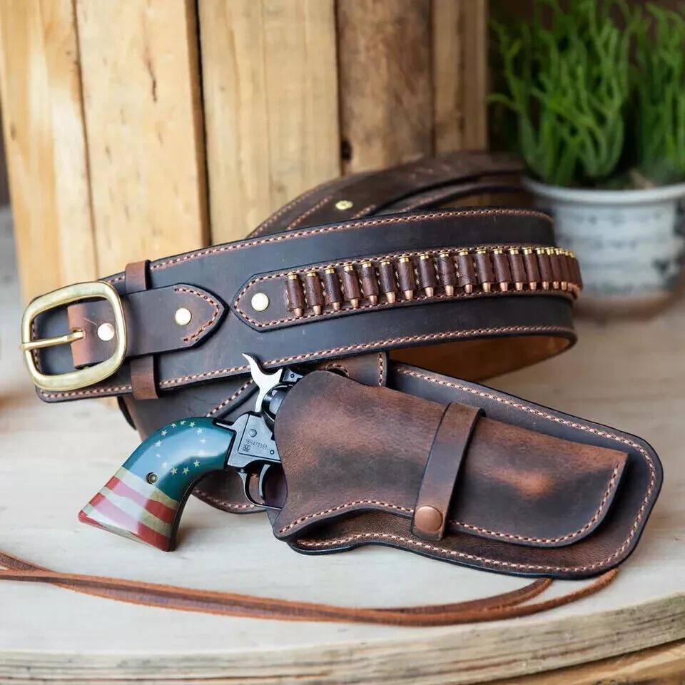 Ceinture Porte-cartouches En Cuir Tourbon Pour Calibres 38/357/9mm - 20 Tours
