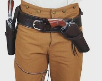 Handmade Leather Cowboy Cartridge Belt Holster: .22 to .45 Caliber