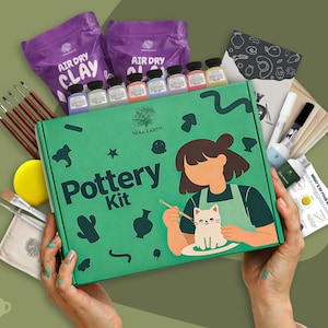 Kit voor aan de lucht drogen van klei voor volwassenen — pottenbakken thuis, oven niet nodig, 2 kg klei + verf + gereedschap, kit voor beginners