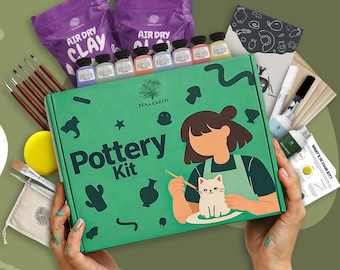 Air Dry Clay Kit for Adults — Pottery at Home No Kiln Needed, 2kg Clay + Paints + Tools, Beginner Craft Kit